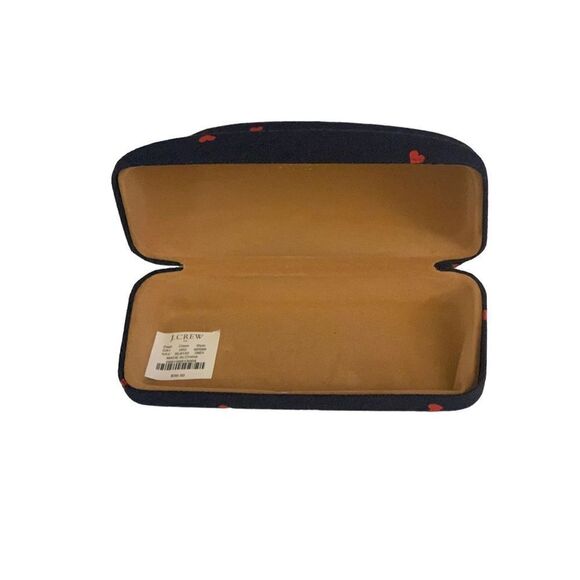 J. Crew Navy Heart Print Canvas Eyewear Hard Shell Case - Picture 3 of 4